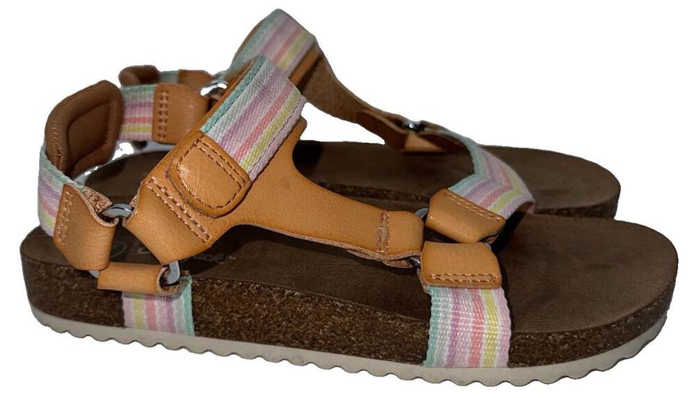 Cat & Jack Girls Sport Sandals Size 13 Pastel Striped Brown Hook & Loop